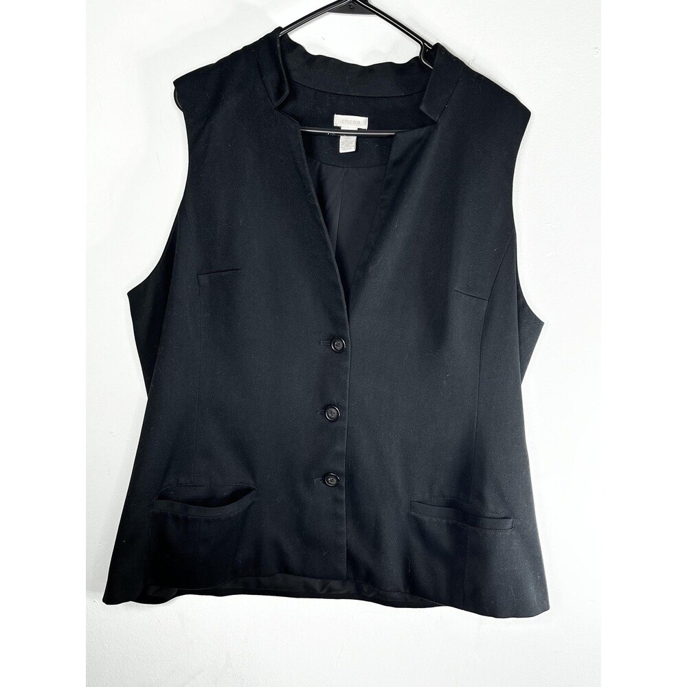 Chico's Suit Vest Womens 3 Black Twill Lined Four Button Office Workwear
